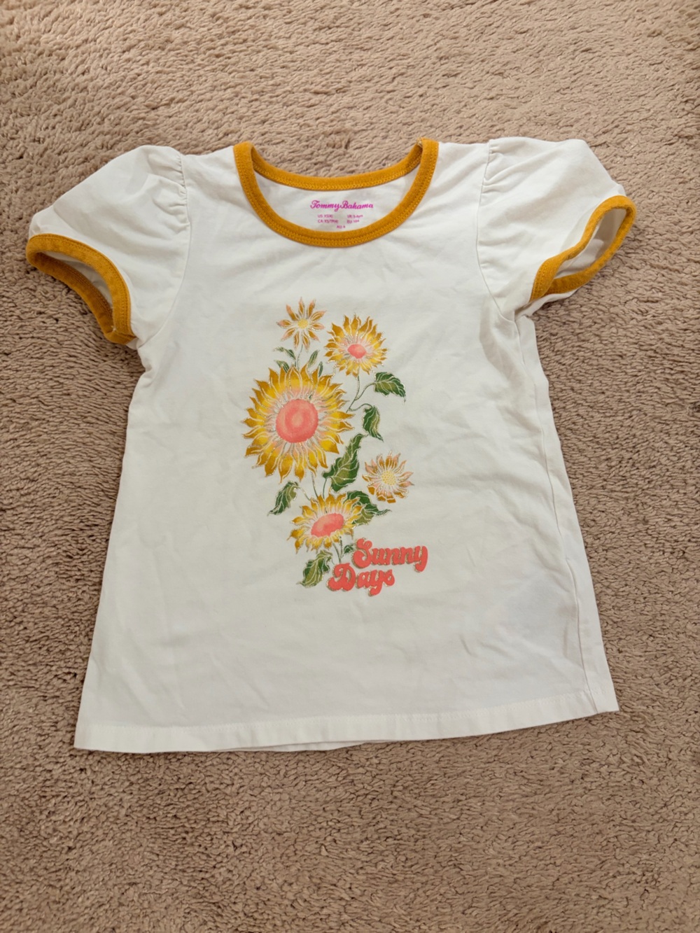 Tommy Bahama White Girls' Sunflower Ringer Tee - Yellow Trim #127